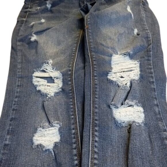 Mudd Size 7 Jeans Juniors Low Rise Skinny Distressed Flex Stretch Blue Denim - Picture 3 of 8